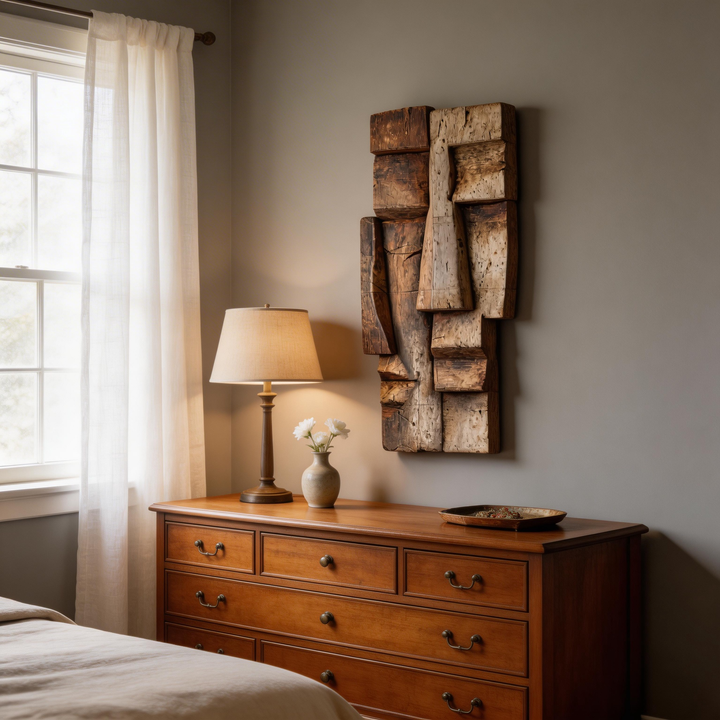 Abstract Cubist Wooden Facade Wall Sculpture  Wood Sculpture