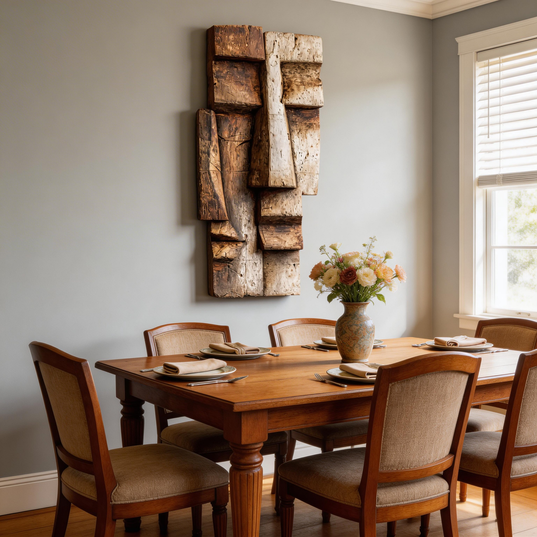 Abstract Cubist Wooden Facade Wall Sculpture  Wood Sculpture
