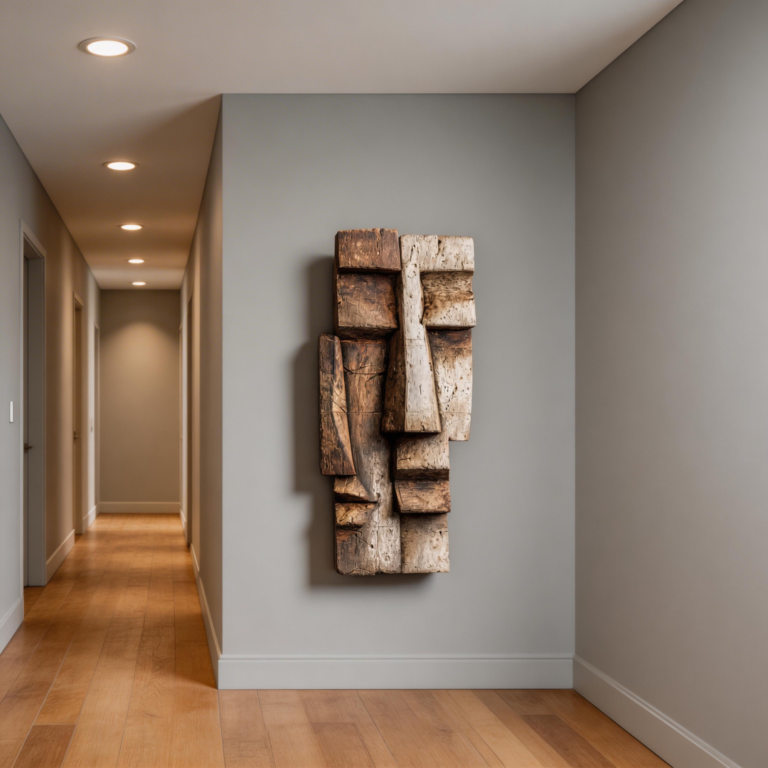 Abstract Cubist Wooden Facade Wall Sculpture  Wood Sculpture