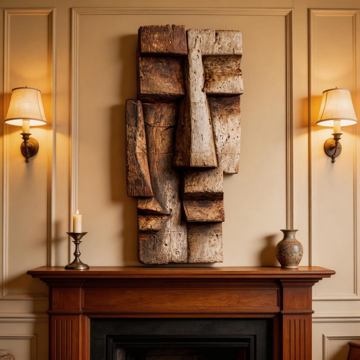 Abstract Cubist Wooden Facade Wall Sculpture  Wood Sculpture