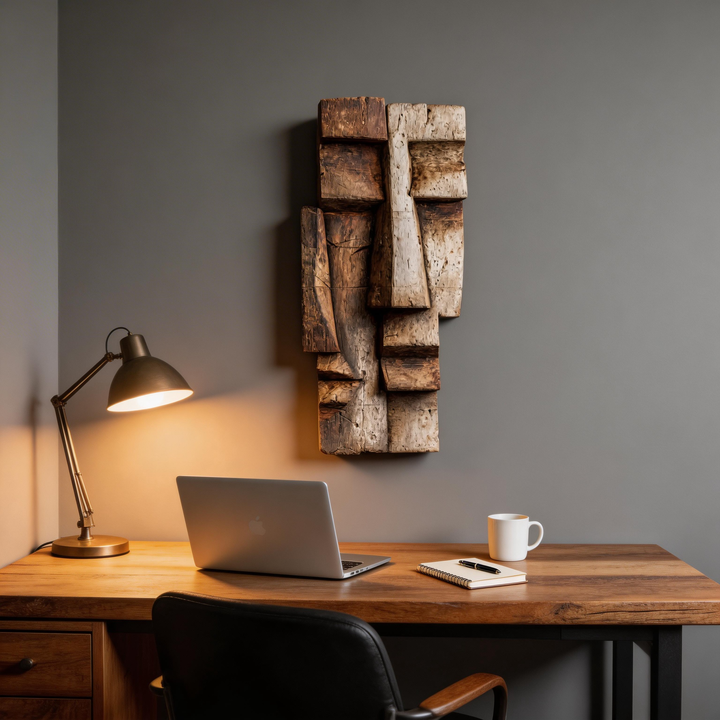 Abstract Cubist Wooden Facade Wall Sculpture  Wood Sculpture