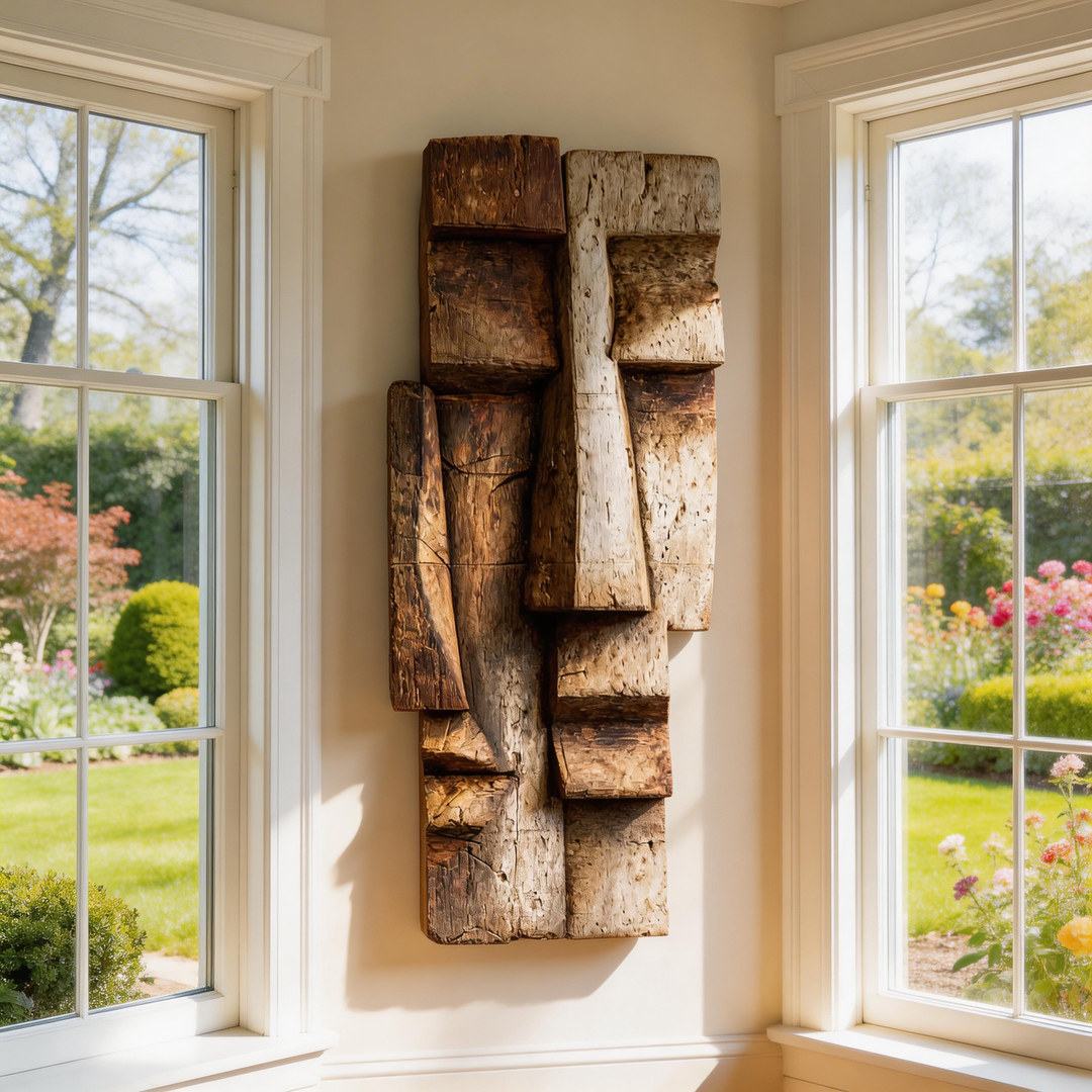 Abstract Cubist Wooden Facade Wall Sculpture  Wood Sculpture