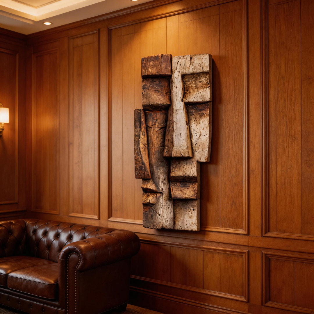 Abstract Cubist Wooden Facade Wall Sculpture  Wood Sculpture